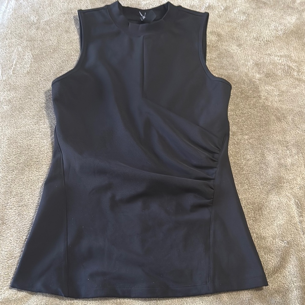 ATHLETA Bayview Athleisure Ruched Black Sleeveless Top - Picture 2 of 10